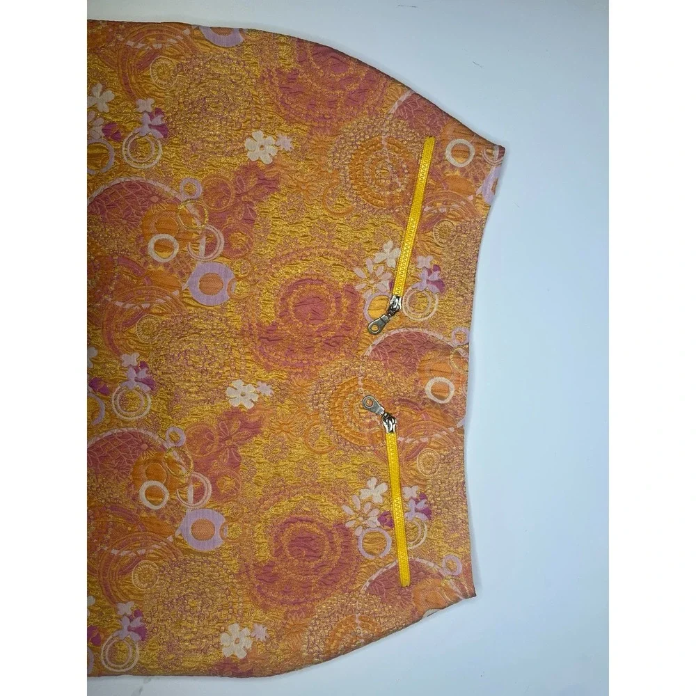 Tulip & Tatamo Floral‎ Brocade Bella Skirt Orange Mod Norway Medium Circles Slit